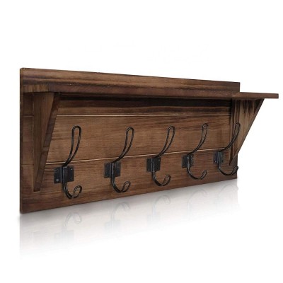 Rustic wooden Wall Mounted Coat Rack Shelf with hooks