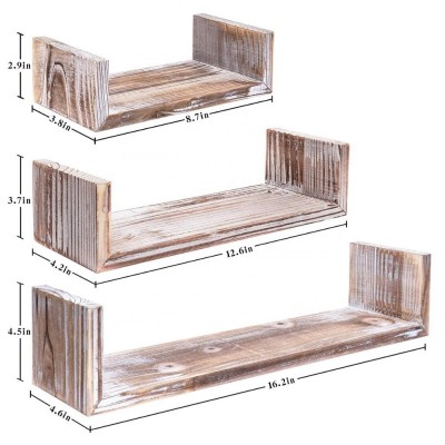 Set of 3 Torched Wood Wall Mount Shelves for Bathroom Kitchen Bedroom