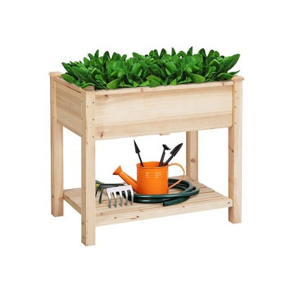 Wooden garden decor flower planter raised elevated pot kit desk