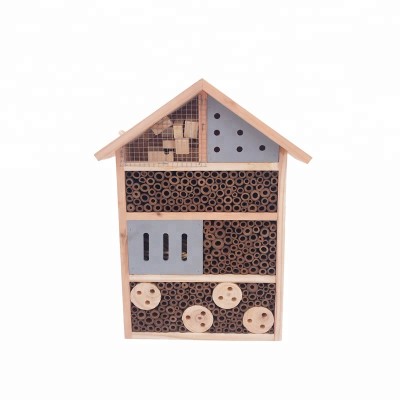 Quality wooden bamboo honey bee house insect hotel with gable roof