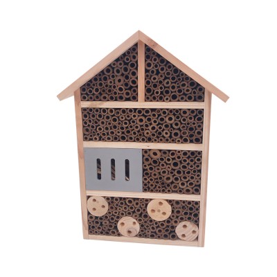 Wooden bee house insect hotel kit with gable roof