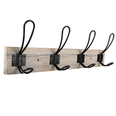 Wooden Entryway Vintage Rustic Coat Rack Hat Hanger Rack 4-Hook Rail