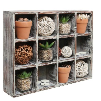 Freestanding  Wooden Shelf Rack Wall Mounted 12 Compartment display Shelving Unit