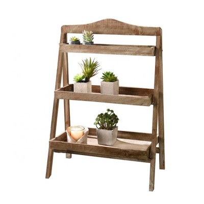 Wooden yard garden flower plant rustic display rack holder shelf