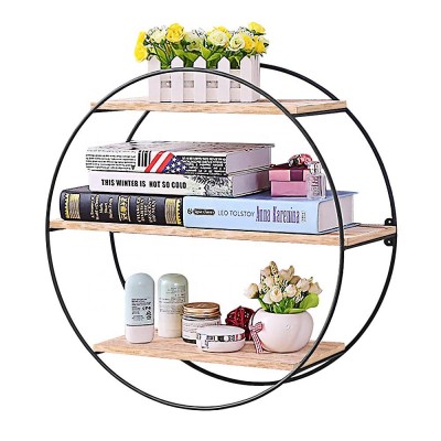 Sturdy high quality wooden round furniture metal iron shelf