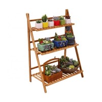 Bamboo garden flower plant 3-tier step style ladder shelf holder