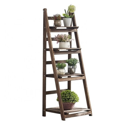 Wooden garden decor flower planter folding tiered ladder shelf holder